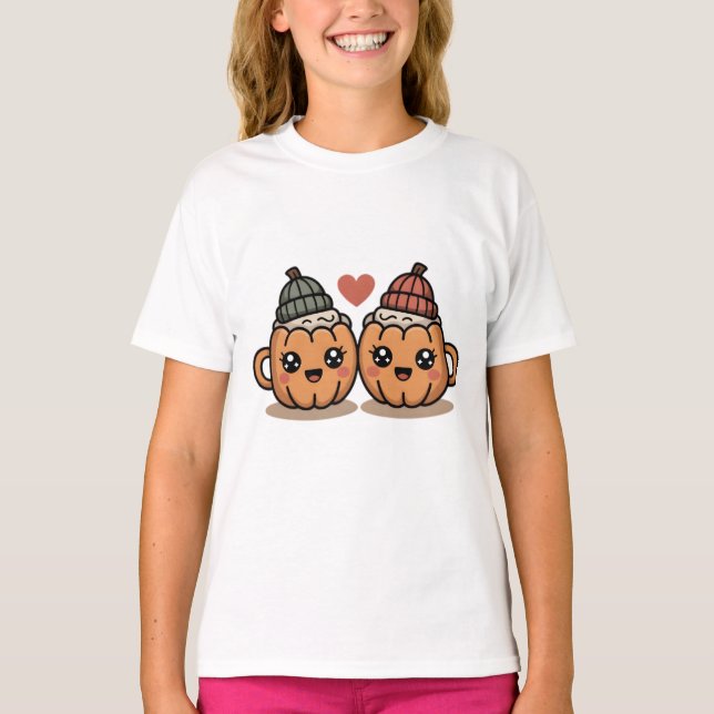 Cute Pumpkin Couple T-Shirt – Cozy Fall Outfit  (Devant)