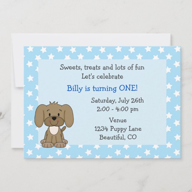 Cute Puppy 1er Anniversaire Invitation pour garçon (Devant)