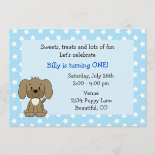 Cute Puppy 1er Anniversaire Invitation pour garçon