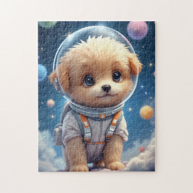 Cute Puppy Astronaut in Space Jigsaw Puzzle (Vertical)