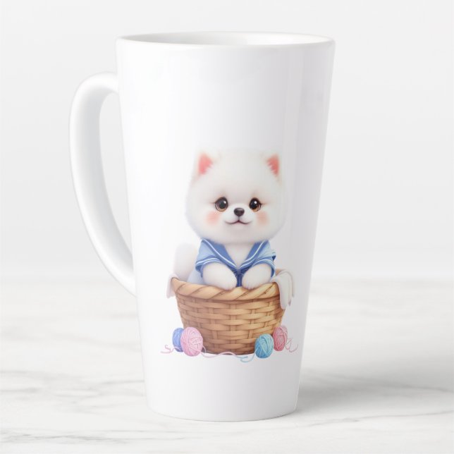Cute Puppy in Basket Latte Mug (Angle gauche)
