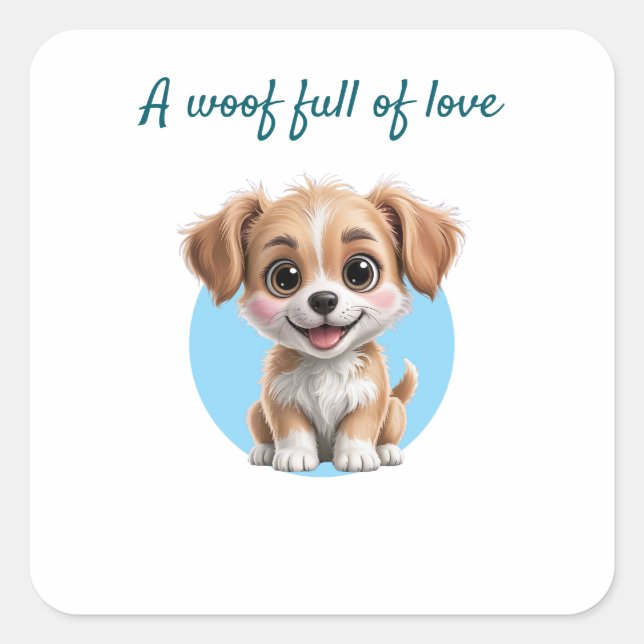 Cute Puppy Square Stickers with Custom Text (Devant)
