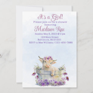 Cute Purple Highland vache baby shower invitation