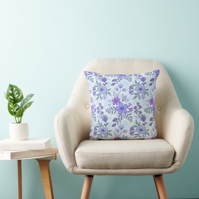 Cute Purple Main Tirée Florales Jeter Oreiller (Chaise)