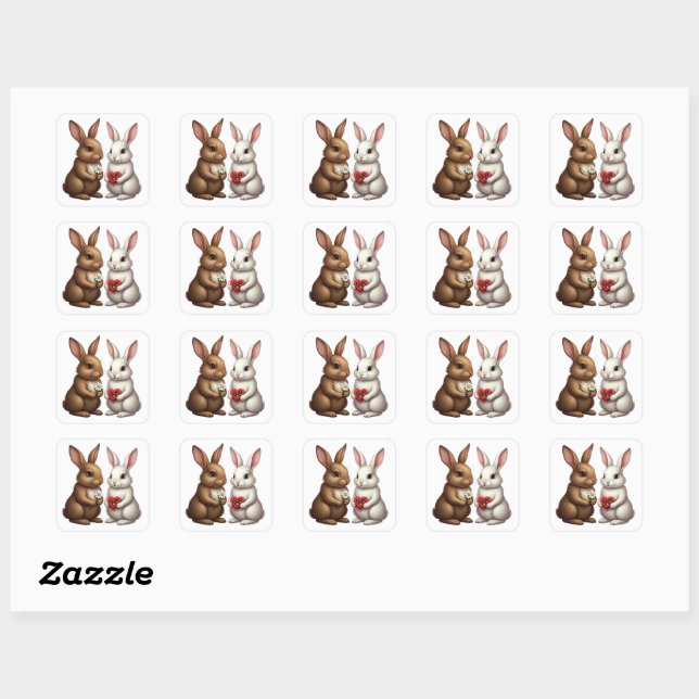 Cute Rabbit Couple – Love Bunny Sticker (Feuille)