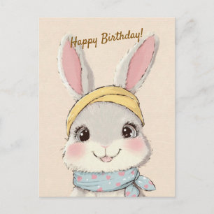 Cute Rabbit with Bandana Kids Birthday Invitation