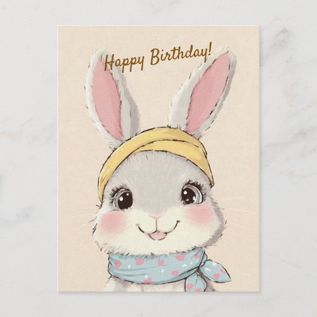 Cute Rabbit with Bandana Kids Birthday Invitation (Devant)