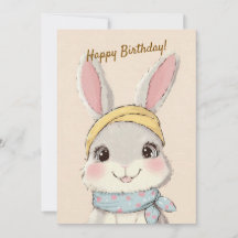 Cute Rabbit with Bandana Kids Birthday Invitation