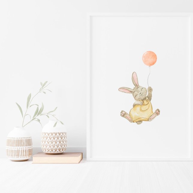 Cute Rabbit With Pink Balloon Nursery Poster (Créateur téléchargé)