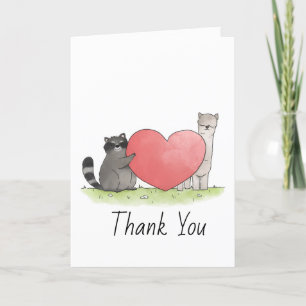 Cute Raccoon et Llama Carte de remerciements