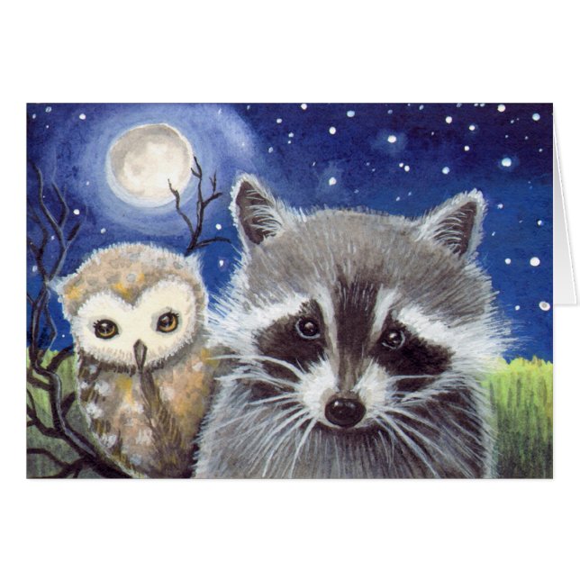 Cute Raccoon et Owl Imaginaire Art (Devant horizontal)