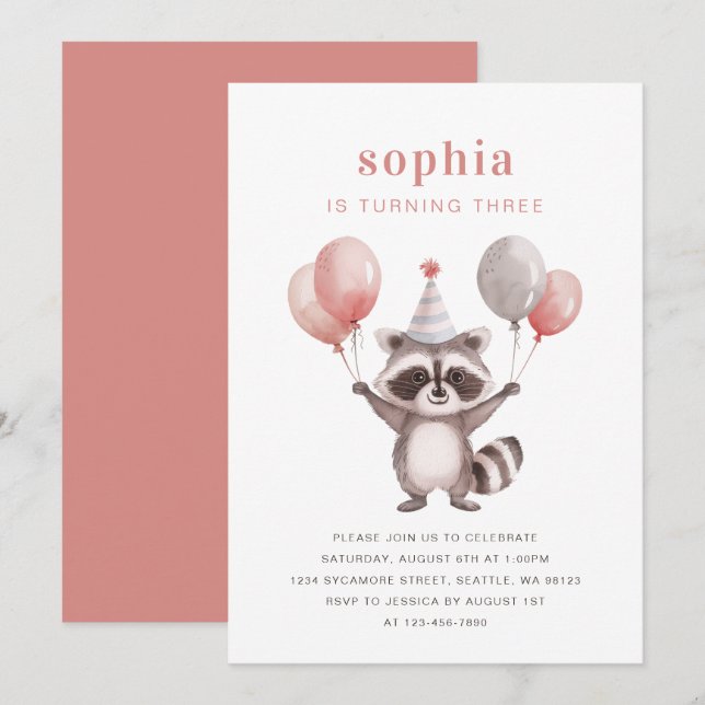 Cute Raccoon Invitation (Devant / Derrière)
