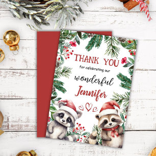 Cute Raccoon Noël 2° Carte de remerciements d'anni