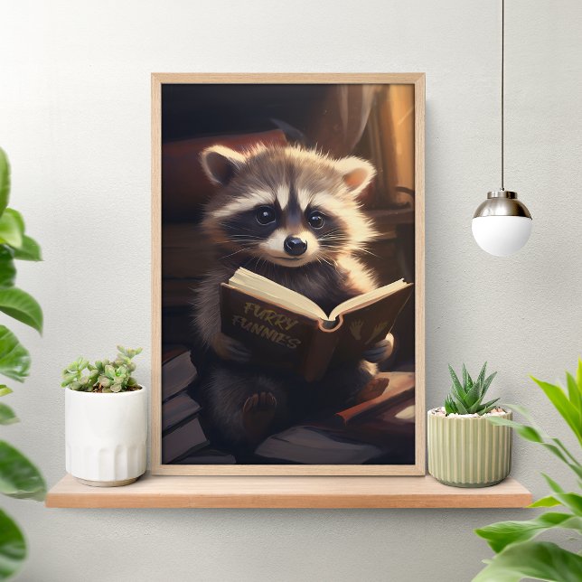 Cute Raccoon Reading a Book Poster (Créateur téléchargé)
