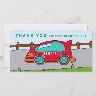 Cute Race Car Red Boy Carte de remerciements d'ann
