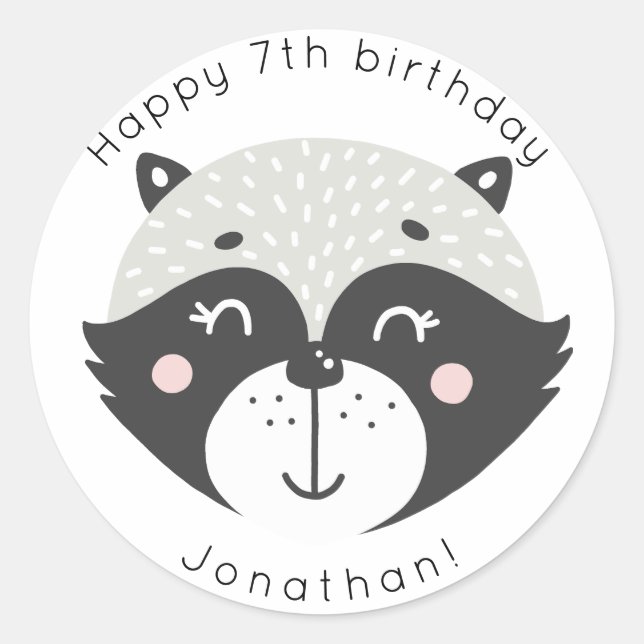 Cute Racoon | Stickers d'anniversaire personnalisé (Devant)
