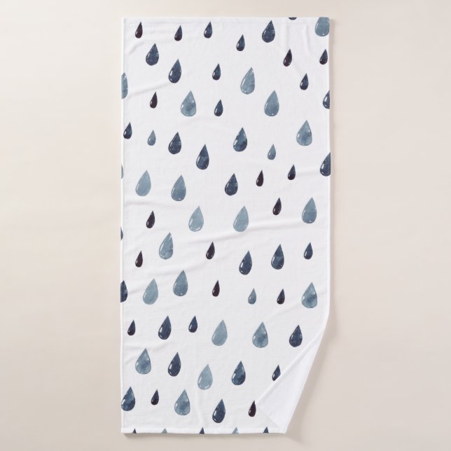 Cute rain. Watercolor seamless pattern. Indigo rai (Serviette de bain)
