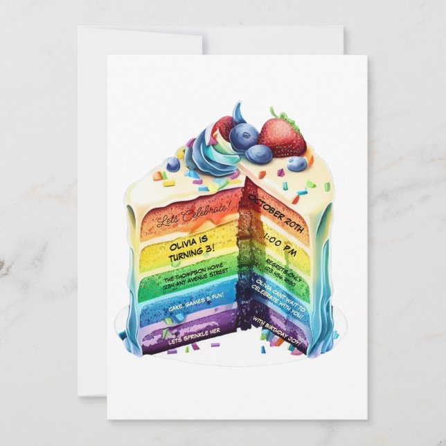 Cute Rainbow Birthday Cake Invitation (Devant)