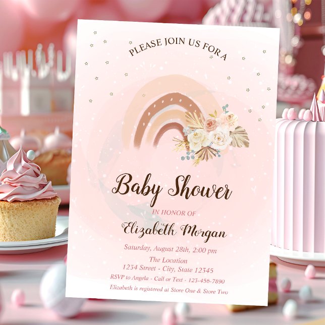 Cute Rainbow Boho Fleurs Baby shower Invitation (Créateur téléchargé)