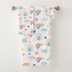 Cute Rainbow Hearts & Clouds Motif