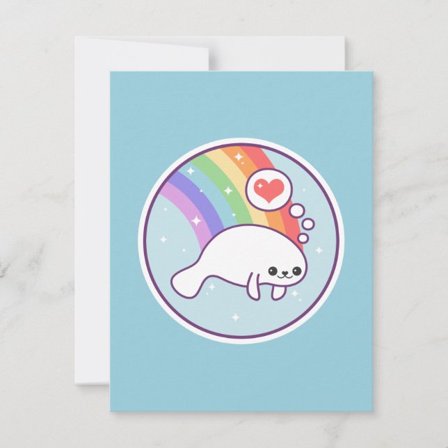 Cute Rainbow Manatee Invitations d'anniversaire (Devant)