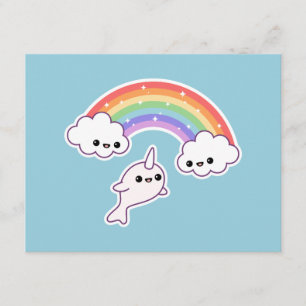 Cute Rainbow Narwhal Invitations de fête d'anniver