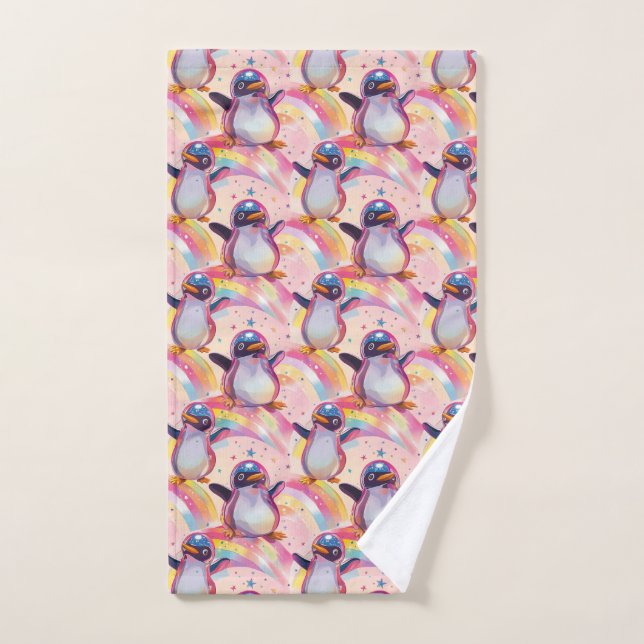 Cute Rainbow Penguins et Stars Motif (Serviette à main)