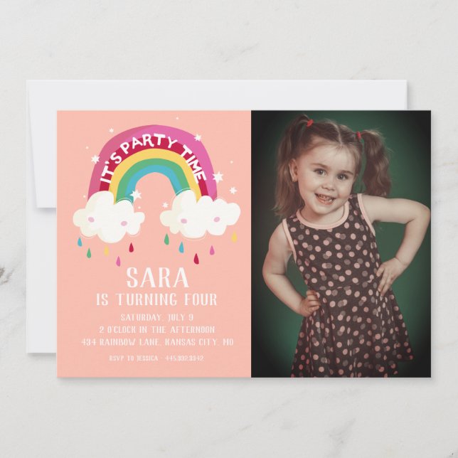 Cute Rainbow Photo Anniversaire Invitation (Devant)