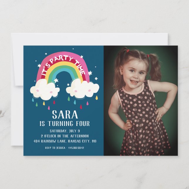 Cute Rainbow Photo Anniversaire Invitation (Devant)