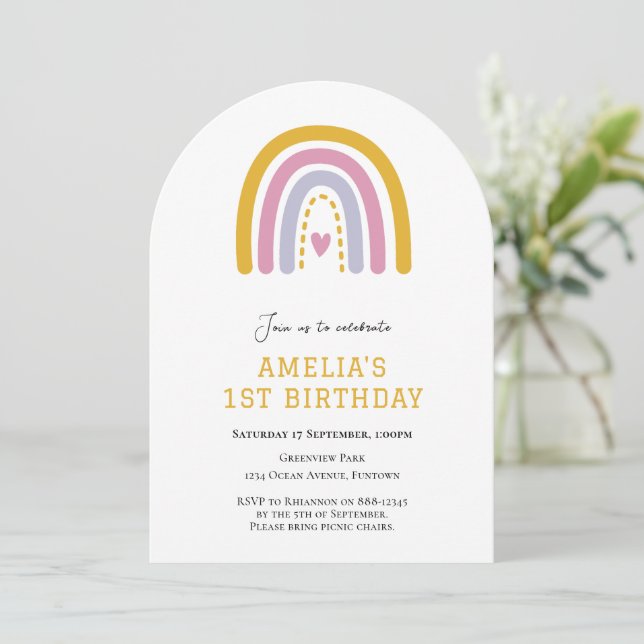 Cute Rainbow simple invitation 1er anniversaire (Debout devant)