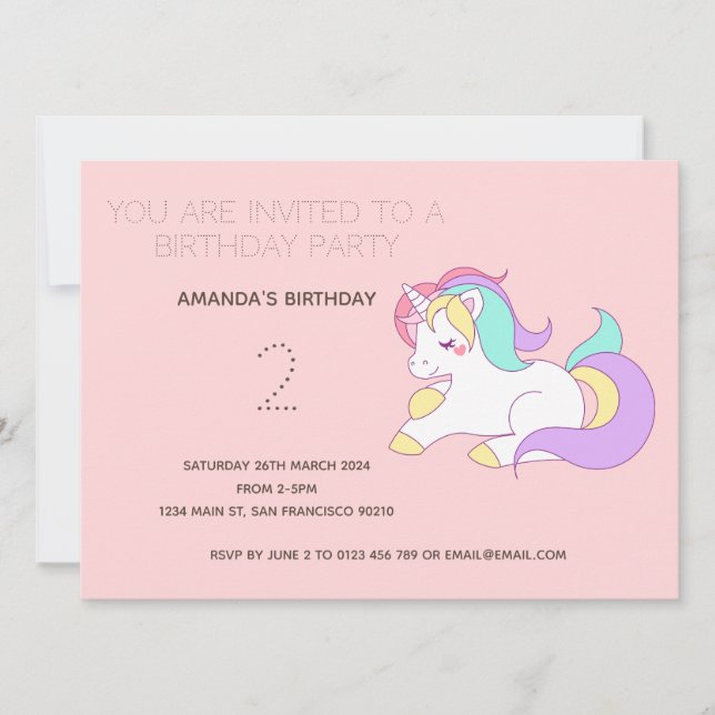 Cute Rainbow Unicorn Anniversaire Fête Invitation (Devant)