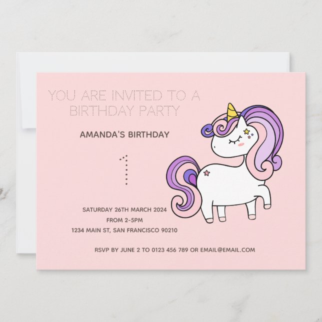 Cute Rainbow Unicorn Anniversaire Fête Invitation (Devant)