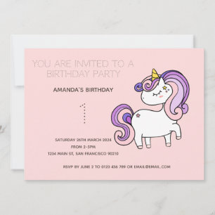 Cute Rainbow Unicorn Anniversaire Fête Invitation