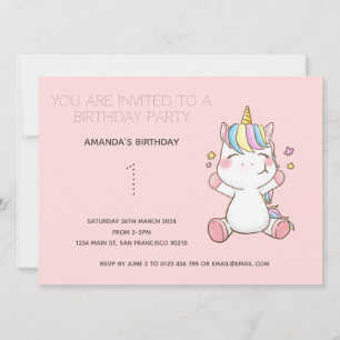 Cute Rainbow Unicorn Anniversaire Fête Invitation