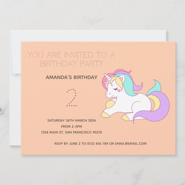 Cute Rainbow Unicorn Anniversaire Fête Invitation (Devant)