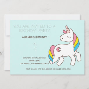Cute Rainbow Unicorn Anniversaire Fête Invitation