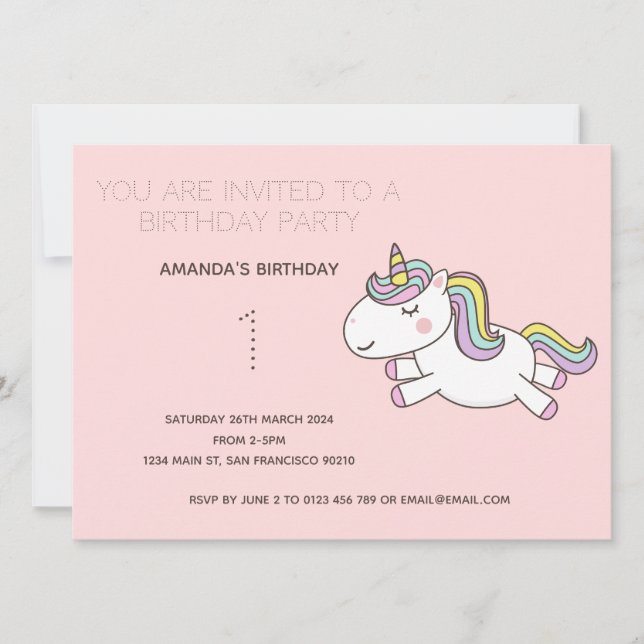 Cute Rainbow Unicorn Anniversaire Fête Invitation (Devant)
