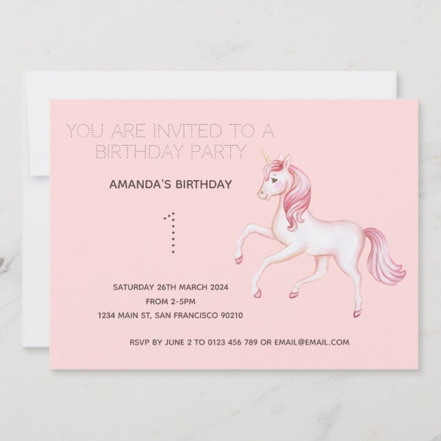 Cute Rainbow Unicorn Anniversaire Fête Invitation (Devant)