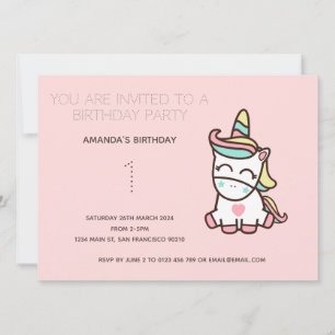 Cute Rainbow Unicorn Anniversaire Fête Invitation