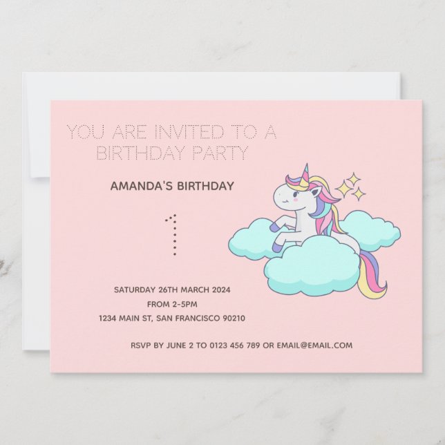 Cute Rainbow Unicorn Anniversaire Fête Invitation (Devant)