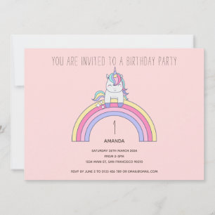 Cute Rainbow Unicorn Anniversaire Fête Invitation