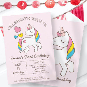 Cute Rainbow Unicorn Anniversaire Fête Invitation