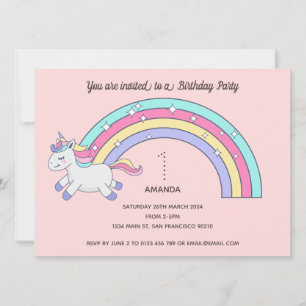 Cute Rainbow Unicorn Anniversaire Fête Invitation