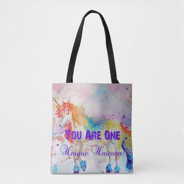 Cute Rainbow Unicorn Aquarelle Sac fourre-tout d'a (Devant)
