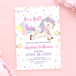 Cute Rainbow Unicorn Girl Baby shower Invitation