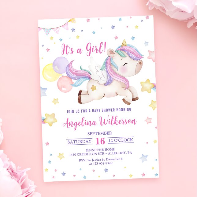 Cute Rainbow Unicorn Girl Baby shower Invitation (Créateur téléchargé)