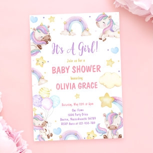 Cute Rainbow Unicorn Girl Baby shower Invitation