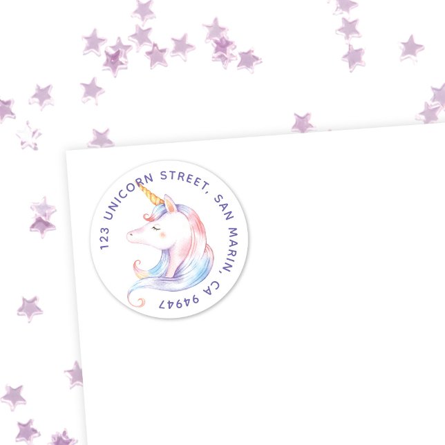 Cute Rainbow Unicorn Girls | Étiquette de adresse  (Créateur téléchargé)