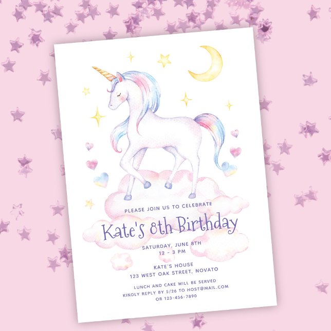 Cute Rainbow Unicorn Invitation de fête d'annivers (Créateur téléchargé)