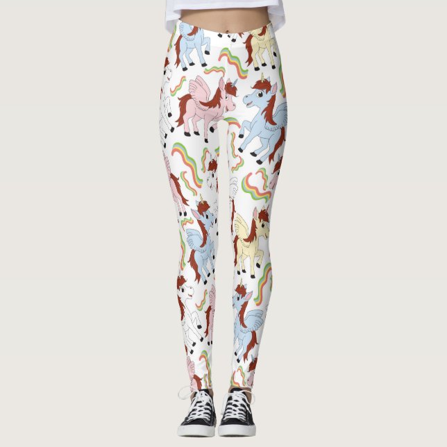 Cute Rainbow Unicorn Party Leggings (Devant)